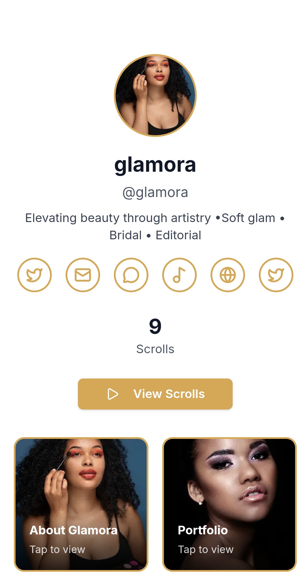 Live Scrollage Profile - Beauty Artist Example
